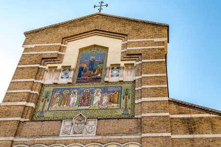 ROME, ITALY: light is enlightening facade of Santa Maria Liberatrice church in Testaccio district