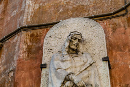 ROME, ITALY: sunlight is enlightening statue of Jesus Christ with tied hands and the crown of thorns in his headの写真素材