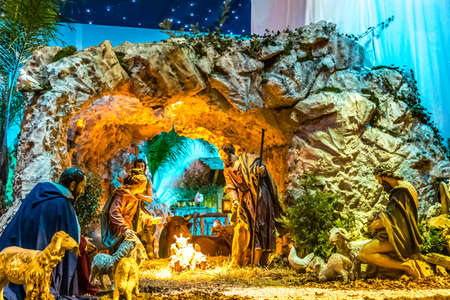 VATICAN - JANUARY 2, 2019: lights are enlightening Christmas Nativity scene in Saint Peter Basilica in Vatican Cityのeditorial素材
