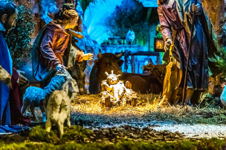 VATICAN - JANUARY 2, 2019: lights are enlightening Christmas Nativity scene in Saint Peter Basilica in Vatican Cityのeditorial素材