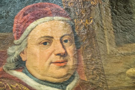 CASTEL GANDOLFO (ROME), ITALY - JANUARY 3, 2019: lights are enlightening details of painting of Pope Clemens XIII in room of The Papal Palace of Castel Gandolfoのeditorial素材