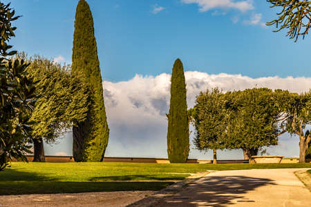 CASTEL GANDOLFO (ROME), ITALY - JANUARY 3, 2019: sun light is enlightening gardens of Villa Barberini in Castel Gandolfoのeditorial素材