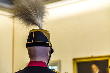 CASTEL GANDOLFO (ROME), ITALY - JANUARY 3, 2019: lights are enlightening head of mannequin in historical uniform in room of The Papal Palace of Castel Gandolfoのeditorial素材