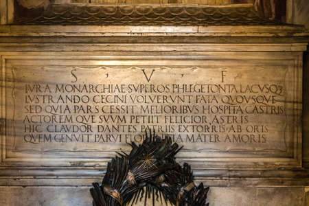 RAVENNA, ITALY - JANUARY 15, 2019: light is enlightening tomb of Dante Alighieri