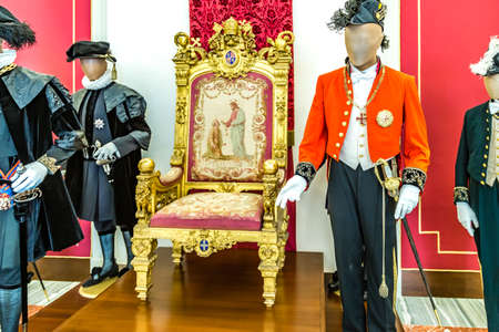 CASTEL GANDOLFO (ROME), ITALY - JANUARY 3, 2019: lights are enlightening mannequins in historical uniform in room of The Papal Palace of Castel Gandolfoのeditorial素材