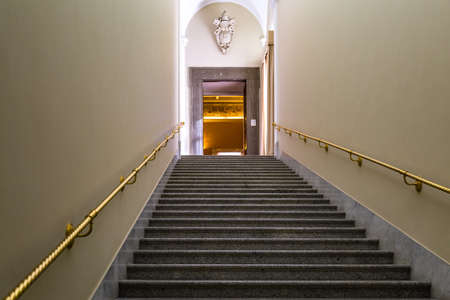 CASTEL GANDOLFO (ROME), ITALY - JANUARY 3, 2019: lights are enlightening stairs of The Papal Palace of Castel Gandolfoのeditorial素材