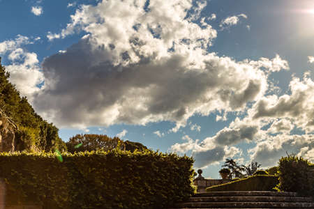 CASTEL GANDOLFO (ROME), ITALY - JANUARY 3, 2019: sun light is enlightening gardens of Villa Barberini in Castel Gandolfoのeditorial素材
