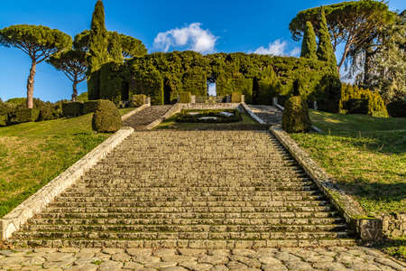 CASTEL GANDOLFO (ROME), ITALY - JANUARY 3, 2019: sun light is enlightening gardens of Pontificas Villas in Castel Gandolfoのeditorial素材