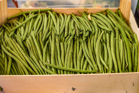 bunch of Green beans for sale in marketの写真素材