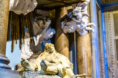 ROME, ITALY - JANUARY 4, 2019: light is enlightening statue of dead Jesus Christ in basilica of Saint Alexis and Saint Boniface in Aventine Districtのeditorial素材