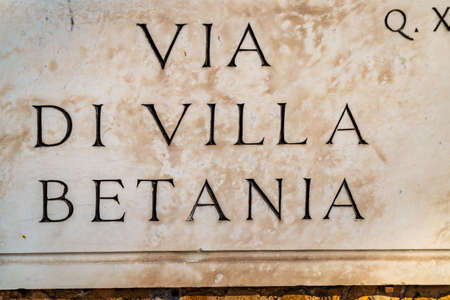 ROME, ITALY - JANUARY 2, 2019: light is enlightening  street name sign of VIA DI VILLA BETANIA in Romeのeditorial素材