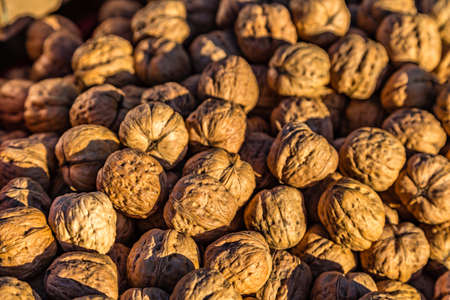 bunch of walnuts for sale in marketの写真素材