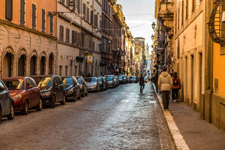 ROME, ITALY - JANUARY 6, 2019: people walking in street of historical center in Romeのeditorial素材