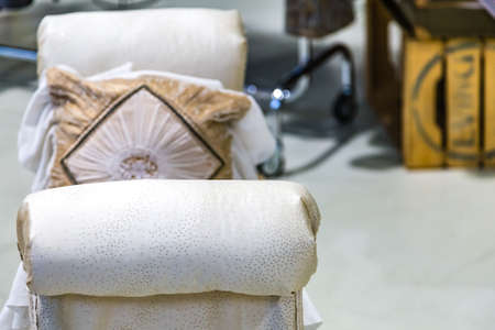 CESENA, ITALY - NOVEMBER 18, 2018: lights are enlightening pillows for sale in Antiques Fairのeditorial素材