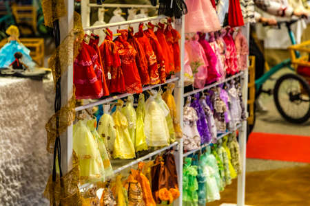 BOLOGNA, ITALY - DECEMBER 16, 2018: lights are enlightening colorful fabrics at FICO Eataly World, the largest gourmet agri-food park in the worldのeditorial素材