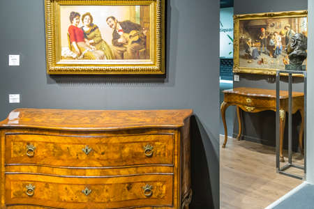 MODENA, ITALY â€“ FEBRUARY 15, 2019: Priceless  artworks offered for sale by antique dealers...