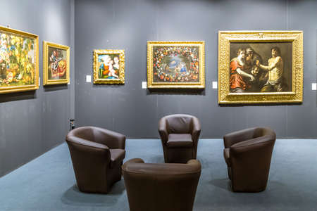 MODENA, ITALY â€“ FEBRUARY 15, 2019: Priceless  artworks offered for sale by antique dealers...