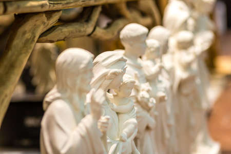 BOLOGNA, ITALY - FEBRUARY 18, 2019: lights are enlightening statues at stand of DOLFI in DEVOTIO Religious products and service exhibitionのeditorial素材