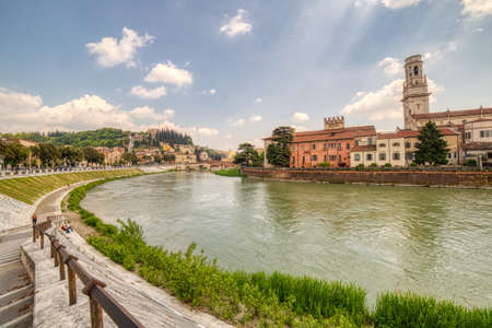Astonishing view of the waters of the Adige River running under the Stone Bridge, the last  Roman...