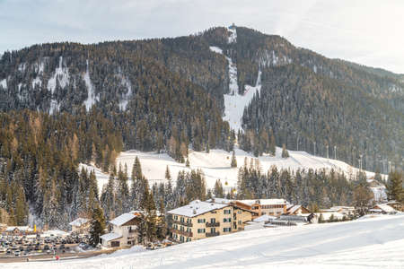 LA VILLA (BZ), ITALY - FEBRUARY 9, 2019: snow covering roofs in typical alpine viewのeditorial素材