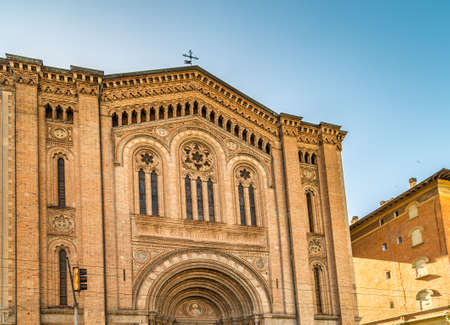 BOLOGNA, ITALY - MAY 10, 2019: sunlight is enlightening facade of the Catholic Church of The Sacred Heart of Jesus in Bolognaのeditorial素材