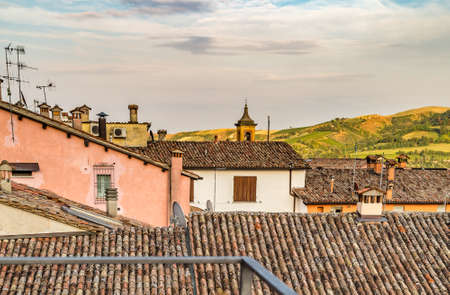 tile roofs of medieval village in Italy