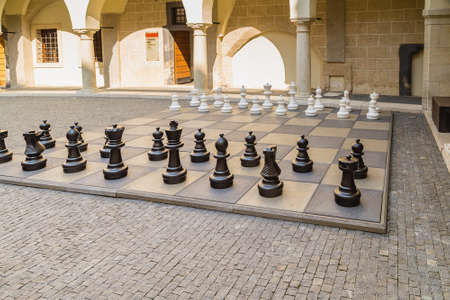BRATISLAVA, SLOVAKIA - AUGUST 27, 2019: sunlight is enlightening street chess in Bratislava, capital...