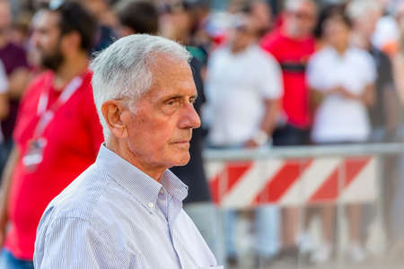 MILANO, ITALY - SEPTEMBER 4, 2019: fans celebrating Ferrari at 90 Years Party