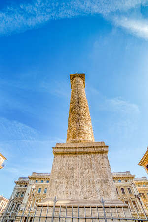 ROME, ITALY - OCTOBER 18, 2019: light is enlightening The Column of Marcus Aurelius in Piazza Colonna in Romeのeditorial素材