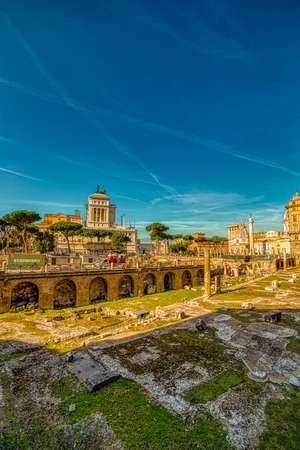 ROME, ITALY - OCTOBER 18, 2019: sunlight is enlightening the ruins of Roman Forum in Romeのeditorial素材