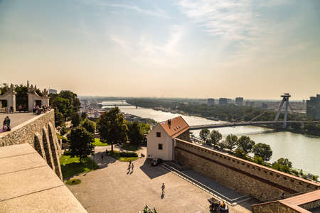 BRATISLAVA, SLOVAKIA - AUGUST 28, 2019: tourists visiting Bratislava, capital city of Slovakiaのeditorial素材