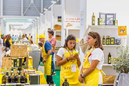 BOLOGNA (BO), ITALY - SEPTEMBER 6, 2019: ehibitor waiting for visitors at SANA 2019, 31st international exhibitionof organic and natural productsのeditorial素材