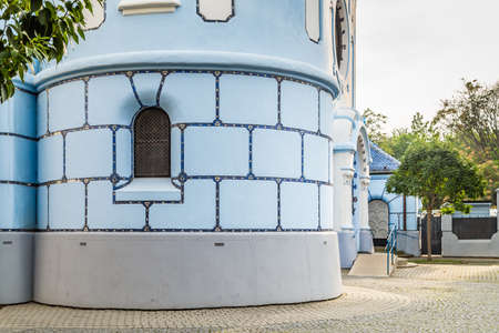 BRATISLAVA, SLOVAKIA - AUGUST 28, 2019: sunlight is enlightening Blue Church, Art Noveau building in Bratislava, capital city of Slovakiaのeditorial素材