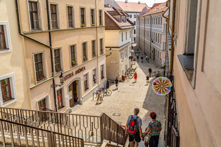 BRATISLAVA, SLOVAKIA - AUGUST 28, 2019: tourists visiting Bratislava, capital city of Slovakiaのeditorial素材