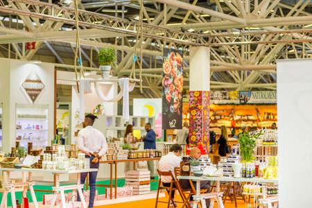 BOLOGNA (BO), ITALY - SEPTEMBER 6, 2019: visitors visiting SANA 2019, 31st international exhibitionof organic and natural productsのeditorial素材