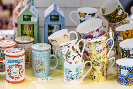 BOLOGNA (BO), ITALY - SEPTEMBER 6, 2019: lights are enlightening cups at SANA 2019, 31st international exhibitionof organic and natural productsのeditorial素材