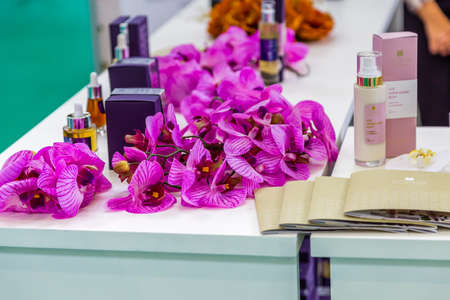 BOLOGNA (BO), ITALY - SEPTEMBER 6, 2019: lights are enlightening products at SANA 2019, 31st international exhibitionof organic and natural productsのeditorial素材