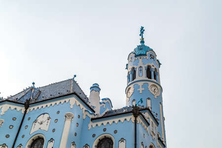 BRATISLAVA, SLOVAKIA - AUGUST 28, 2019: sunlight is enlightening Blue Church, Art Noveau building in Bratislava, capital city of Slovakiaのeditorial素材