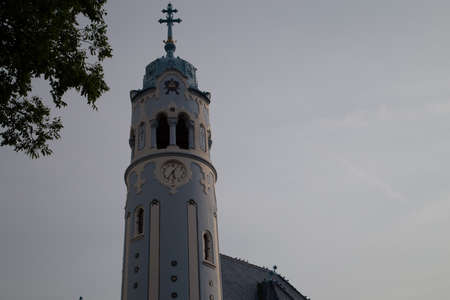 BRATISLAVA, SLOVAKIA - AUGUST 28, 2019: sunlight is enlightening Blue Church, Art Noveau building in Bratislava, capital city of Slovakiaのeditorial素材