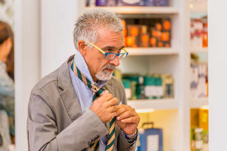 BOLOGNA (BO), ITALY - SEPTEMBER 6, 2019: exhibitor waiting for visitors at SANA 2019, 31st international exhibitionof organic and natural productsのeditorial素材