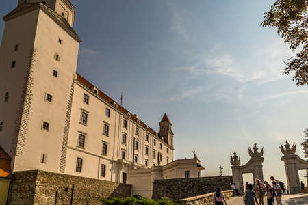 BRATISLAVA, SLOVAKIA - AUGUST 28, 2019: tourists visiting Bratislava, capital city of Slovakiaのeditorial素材