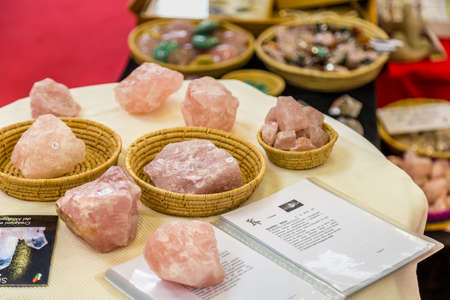 BOLOGNA (BO), ITALY - SEPTEMBER 6, 2019: lights are enlightening stones at SANA 2019, 31st international exhibitionof organic and natural productsのeditorial素材