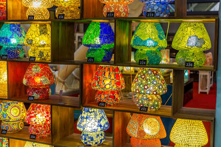 colorful vintage lamps in stained glassのeditorial素材