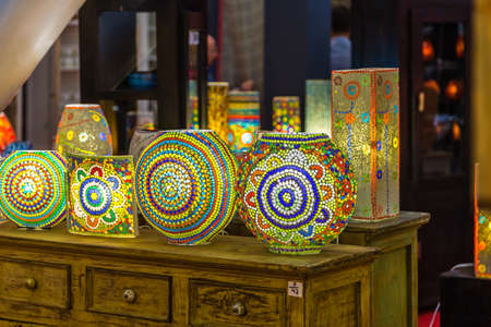 colorful vintage lamps in stained glassのeditorial素材