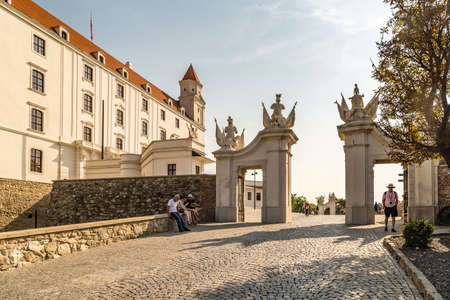 BRATISLAVA, SLOVAKIA - AUGUST 28, 2019: tourists visiting Bratislava, capital city of Slovakiaのeditorial素材