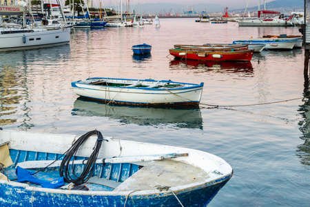 NAPLES, ITALY - JANUARY 2, 2020: boats moored in marina in the Gulf of Naples, Italyの写真素材