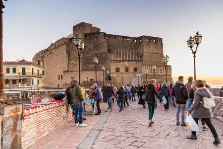 NAPLES, ITALY - JANUARY 2, 2020: people visiting Castel dell'Ovo in Naples, Italyのeditorial素材