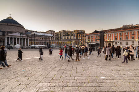 NAPLES, ITALY - JANUARY 1, 2020: tourists visiting Piazza del Plebiscito in Napoli, Italyのeditorial素材