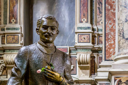 NAPLES, ITALY - JANUARY 3, 2020: light is enlightening the statue of Saint Giuseppe Moscati in the Church of Jesus in Naples, Italyのeditorial素材