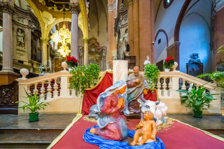 BOLOGNA, ITALY - DECEMBER 29, 2019: light is enlightening Christmas Nativity scene in the Basilica of Saint Petroniusの写真素材